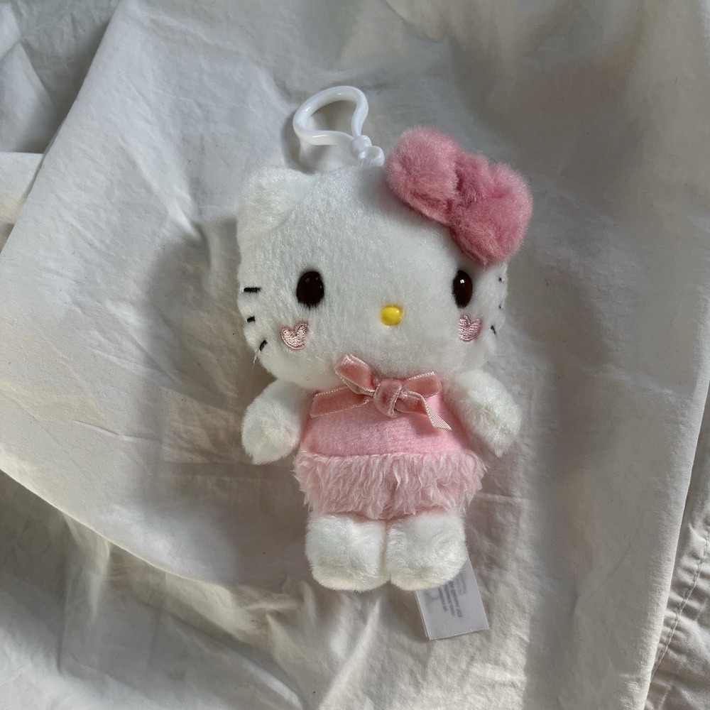 Hello Kitty Angel Plush Keychain Clip On Rare HTF Heart Cheeks Brown Eyes Sanrio